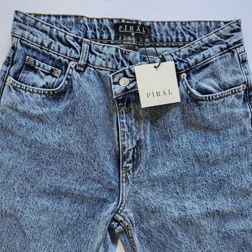 Piral Cross Button Straight Leg Blue Distressed Jeans Size Medium - Picture 4 of 11